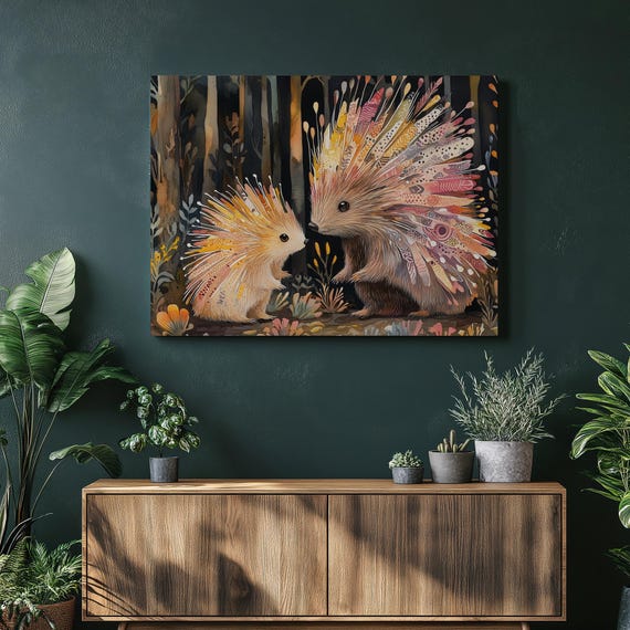Porcupine Quill Art Porcupines Forest Animals Wall Whimsical Animal Boho Style Vibrant Colors Nature Decor