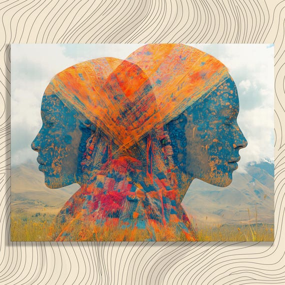 Vibrant Double Exposure Canvas Wall Art Surreal Abstract Mountain Print Decor Colorful Nature Landscape Gift For Her Bohemian Style
