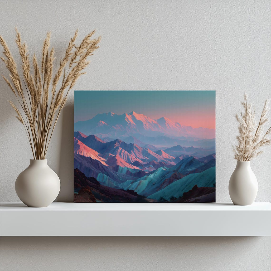 Kazakhstan Mountain Sunrise Pastel Ridge Landscape Canvas Wall Art