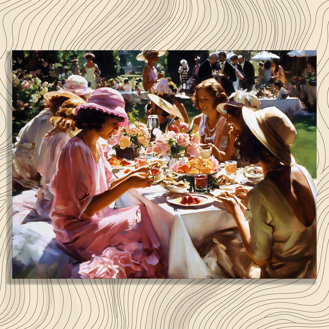 Vintage Garden Tea Party Women Hats Picnic Romantic Canvas Poster