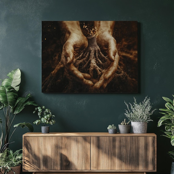 Connection Growth Tree Roots and Hands Art Print