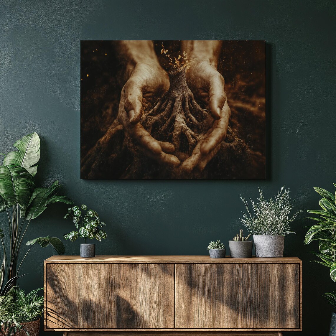 Connection Growth Tree Roots and Hands Art Print