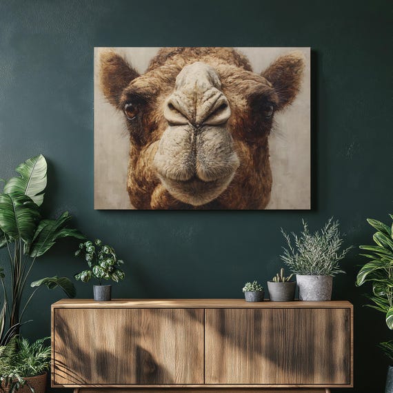 Camel Face Canvas Wall Art Modern Wildlife Decor Desert Animal Painting Dromedary Oil Portrait Print Safari Inspired Gift