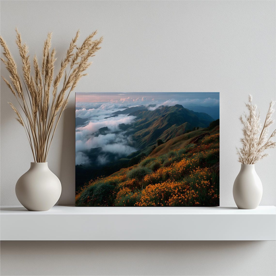 Mountain Sunrise Panoramic Wildflower Meadow Cloudscape Art Poster