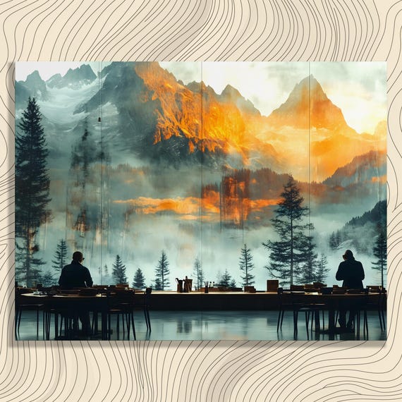 Stunning Mountain Sunset Canvas Wall Art Painting Landscape Artwork Scenery Forest Silhouette Nature Decor