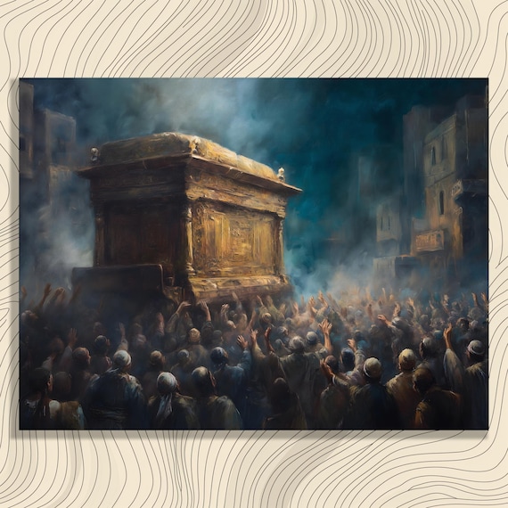 Biblical Ark Canvas Wall Art Covenant Procession Baroque Dark Temple Painting History Of Jerusalem Bible Verse Artwork Christian Decor