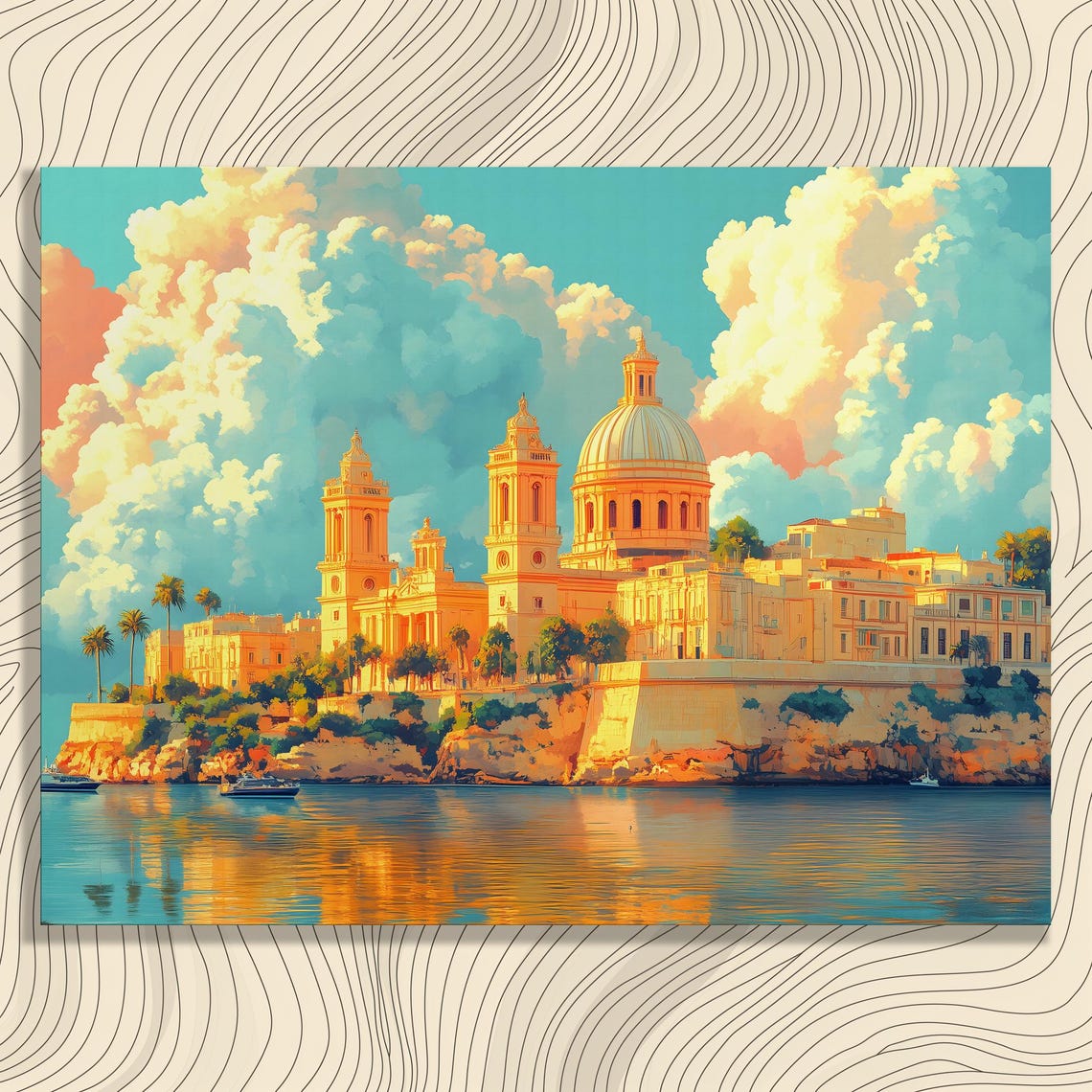 Golden Sunset Coastal Cathedral Waterfront Cityscape Panorama Poster