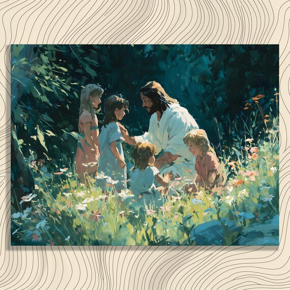 Jesus With Children Wildflower Meadow Christian Faith Art Poster