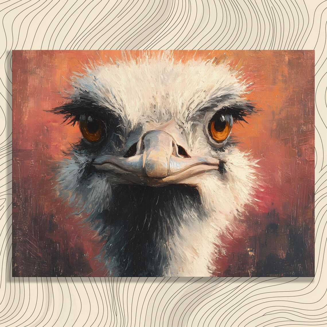 Ostrich Face Close Up Amber Eyes Textured Oil Painting Art Poster