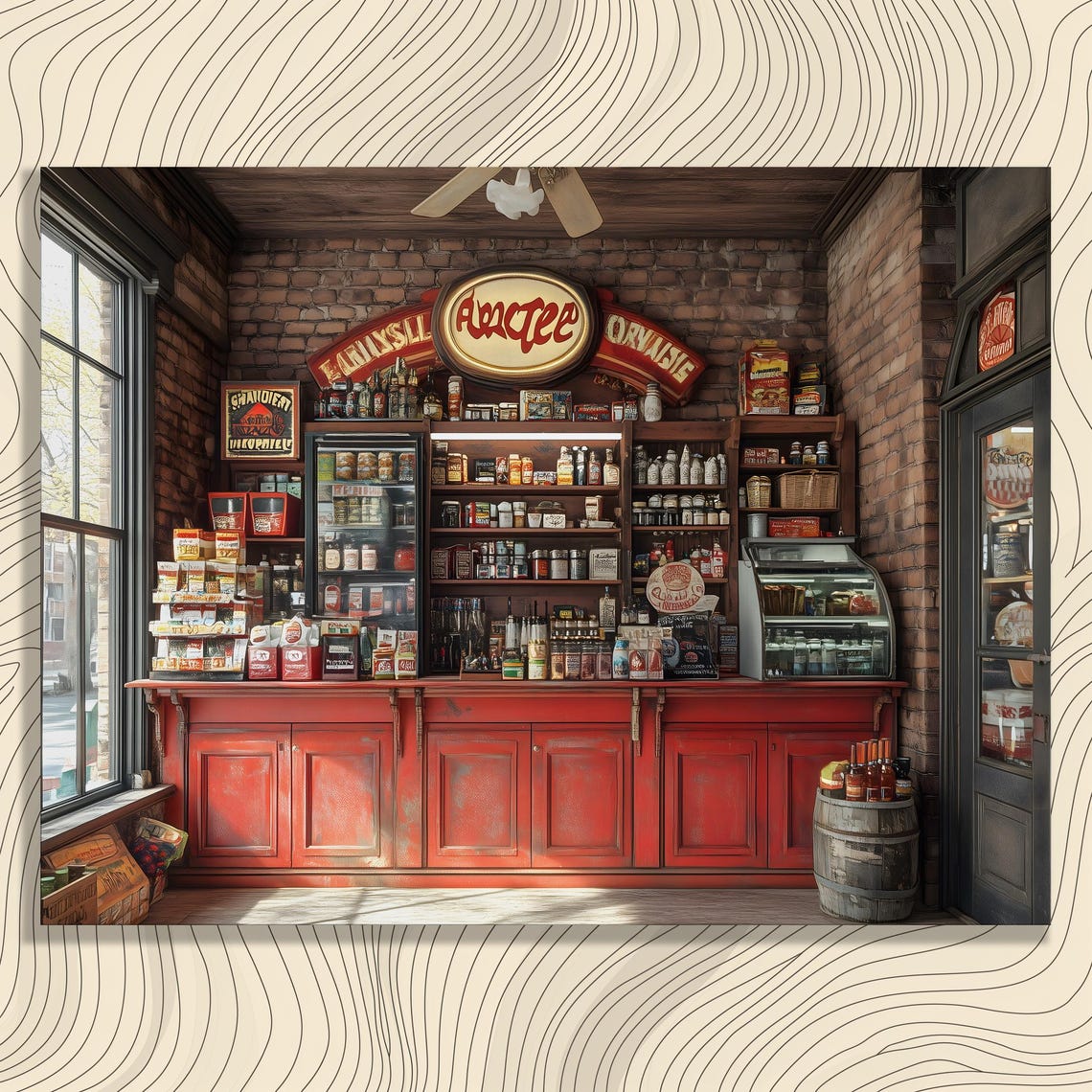 Vintage Country General Store Interior Nostalgic Brick Shop Poster