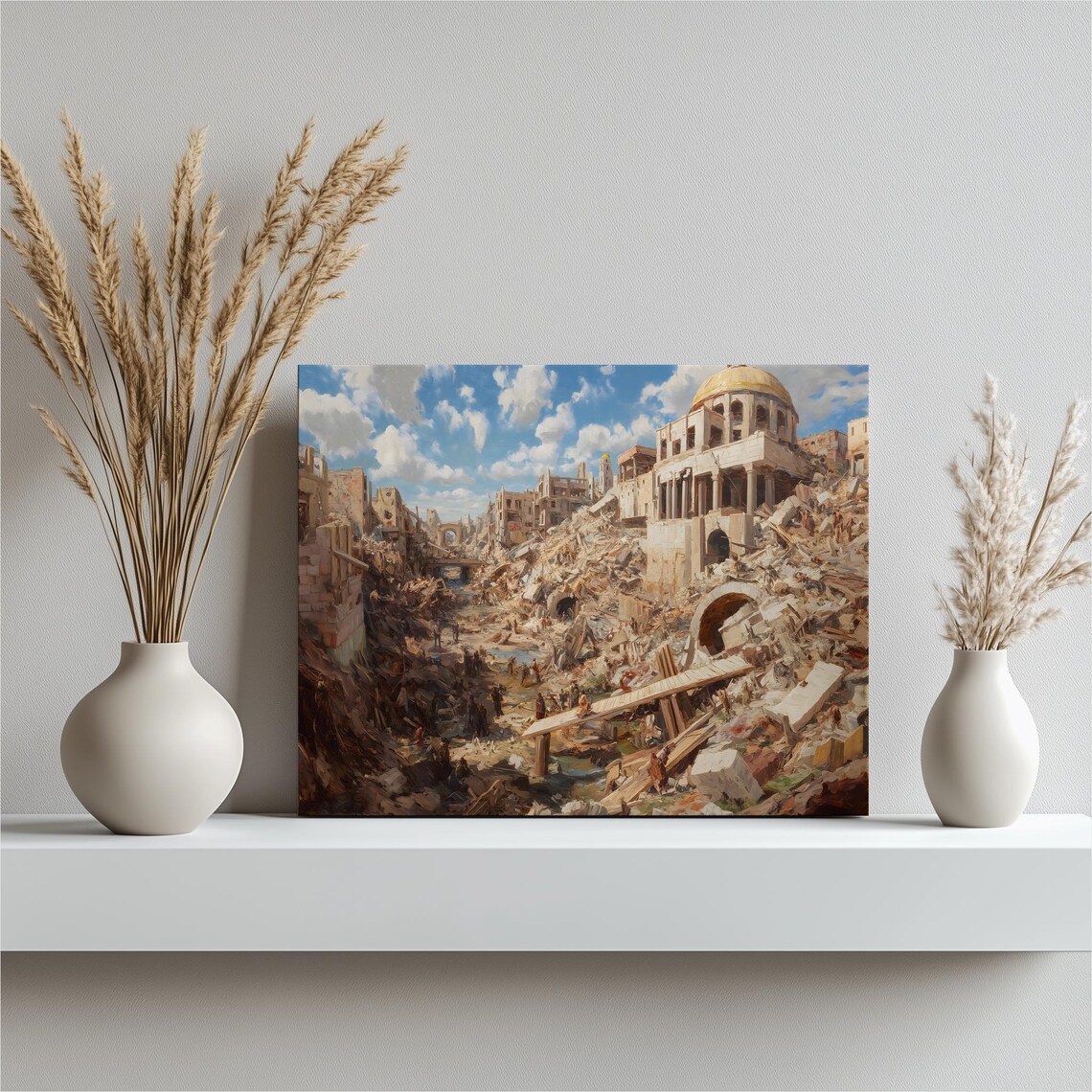 Ancient Urban Ruins Canvas Wall Art Classical Architecture City Print With Domed Building Painting Stone Columns Decor