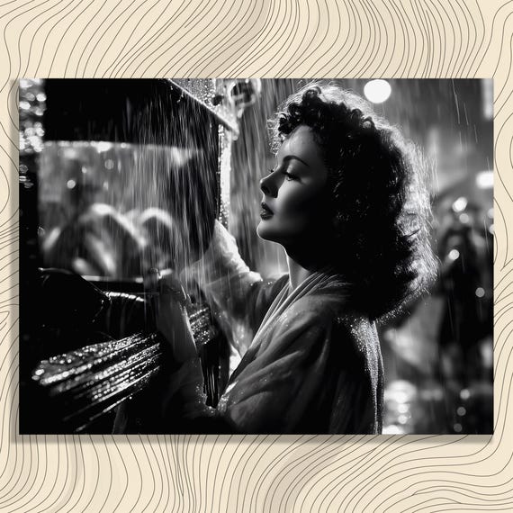 Film Noir Canvas Wall Art Black And White Cinematic Vintage Urban Portrait Rainy Night City Lights Silhouette Print Decor Painting Gift