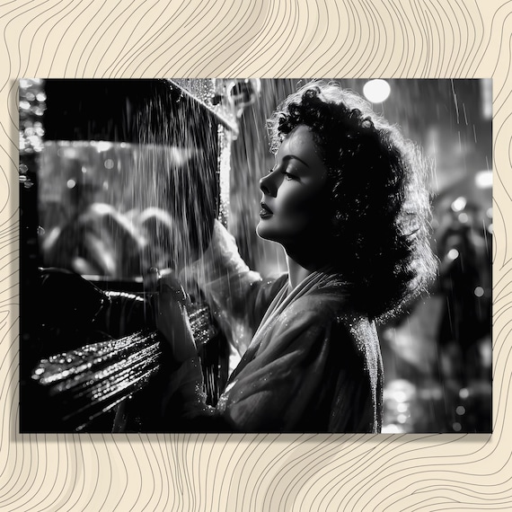 Film Noir Woman Rain Night Black And White Cinematic Vintage Poster