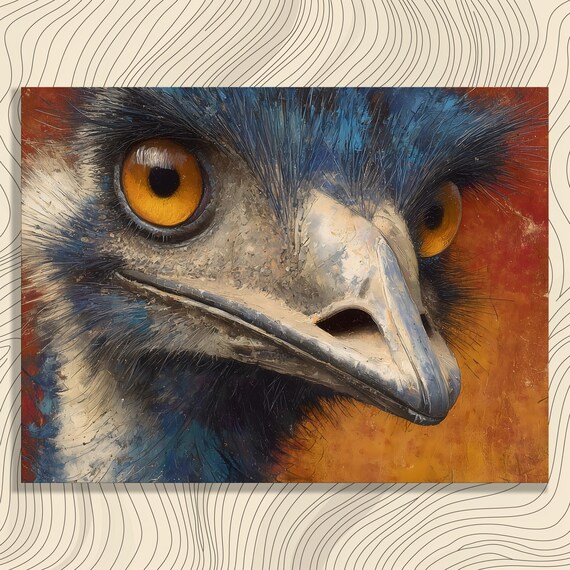 Emu Portrait Close Up Vibrant Orange Blue Modern Bird Art Poster