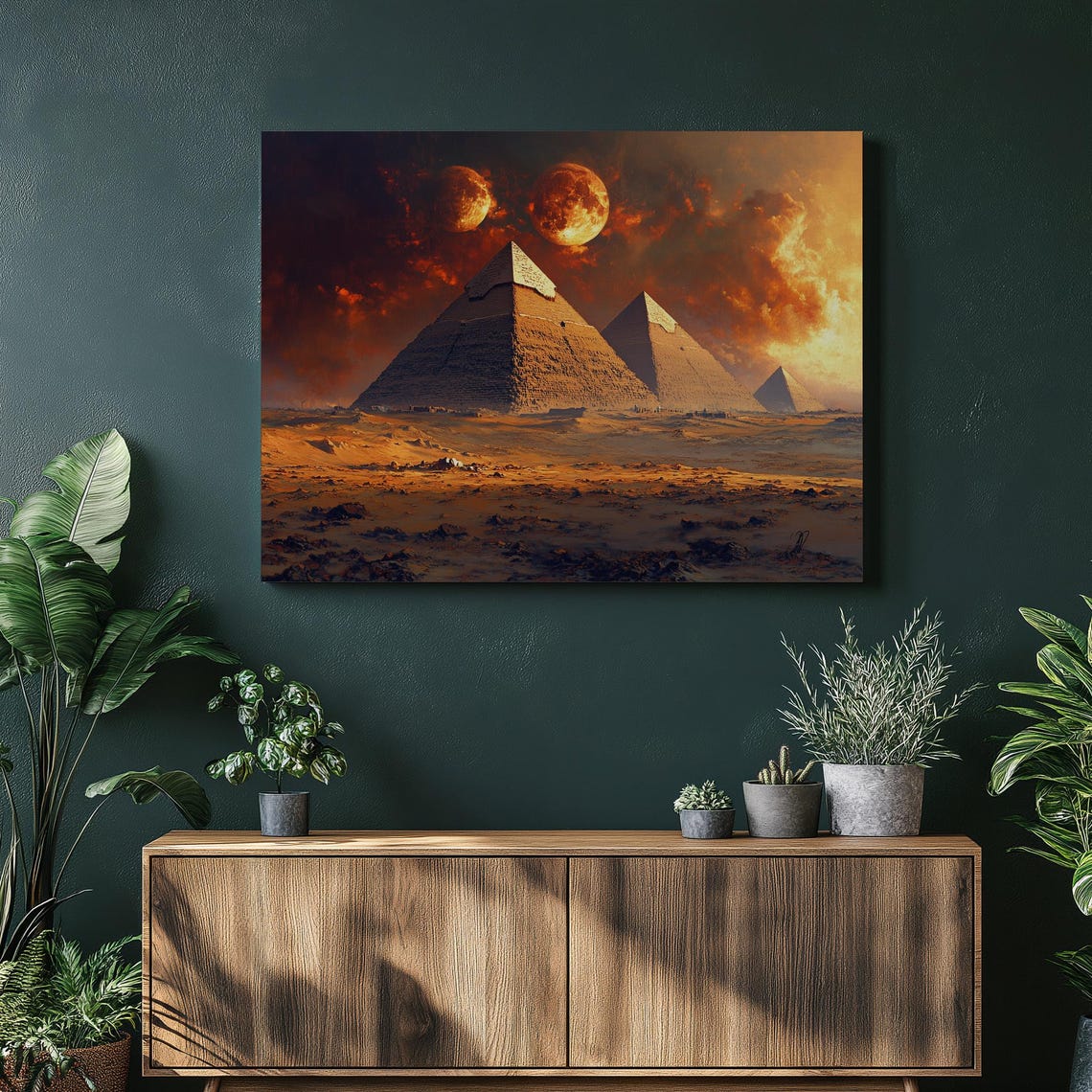 Egypt Canvas Wall Art Surreal Pyramids Desert Landscape With Celestial Sky And Hieroglyphics Unique Modern Home Decor Mystical Aura