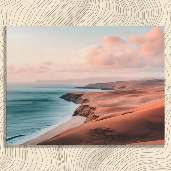 Desert Coastline Panoramic Dunes Ocean Sunset Nature Wall Art