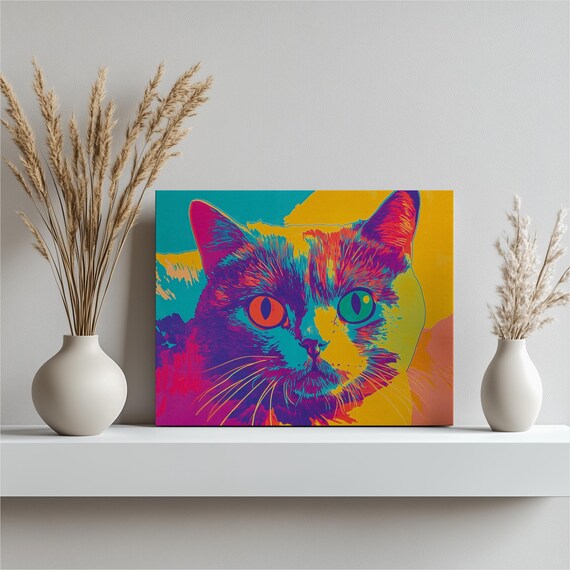 Pop Art British Shorthair Cat Face in Vivid Rainbow Colors Poster
