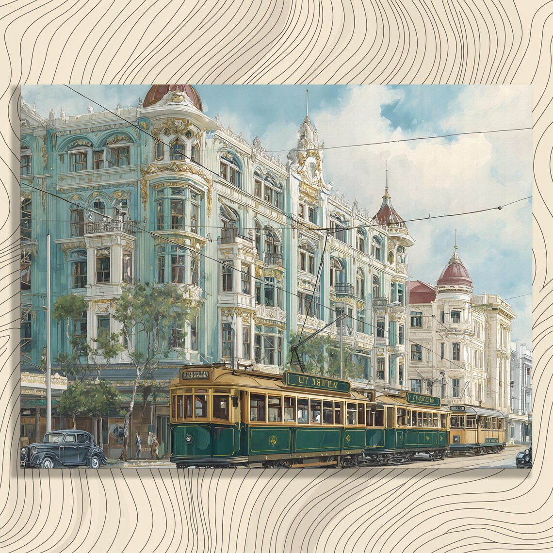 Vintage Tram Heritage Grand City Street Old Town Travel Poster