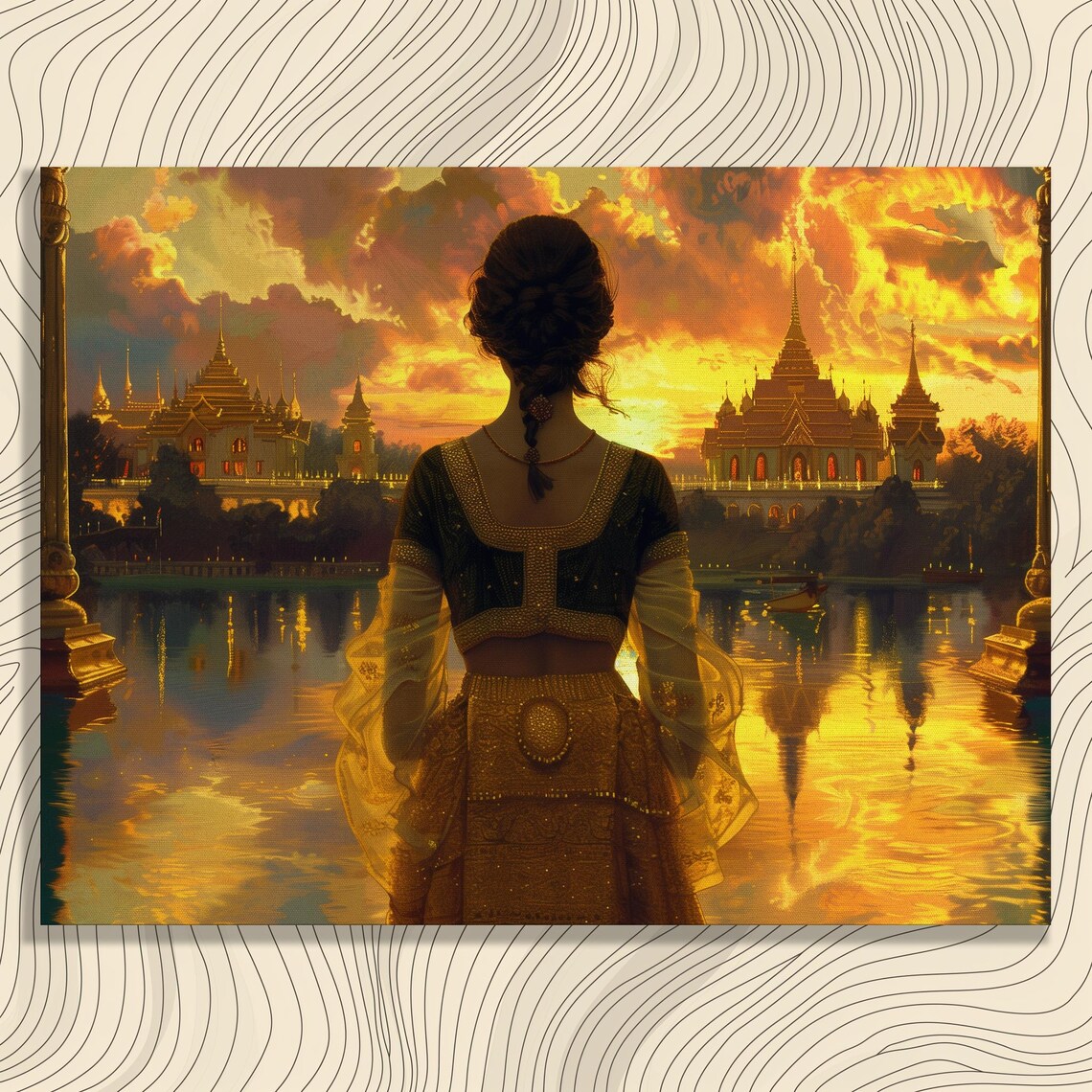 Thailand Travel Poster, Traditional Dance Temple Art