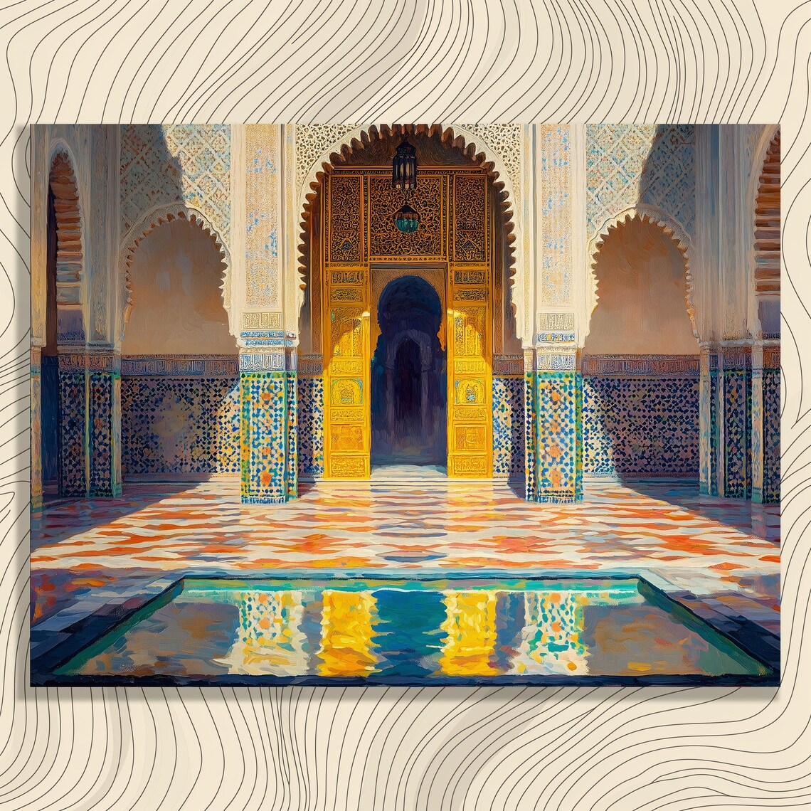 Moorish Palace Courtyard Golden Door Mosaic Tiles Reflecting Pool Poster