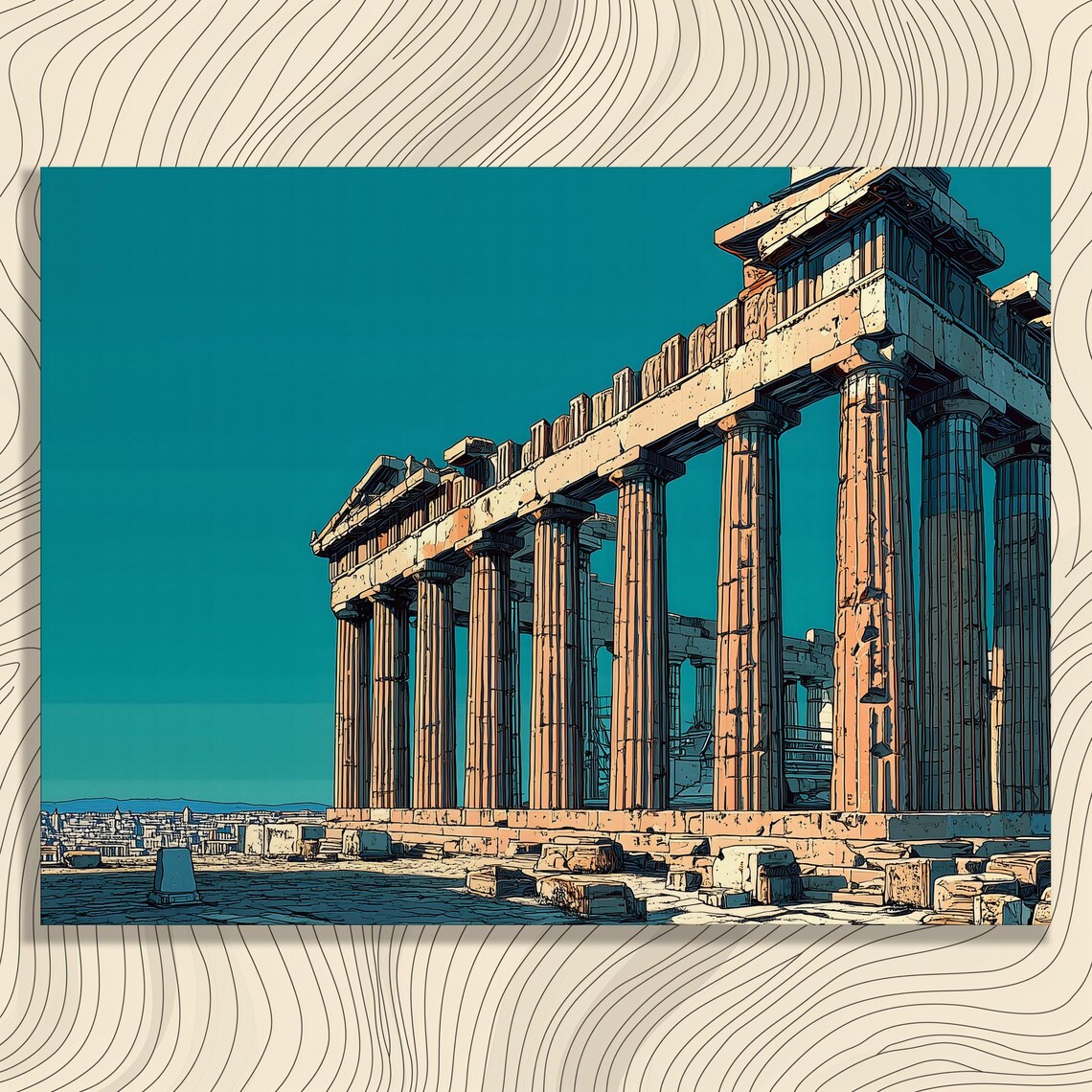 Parthenon Athens Ancient Greek Temple Ruins Color Illustration Poster