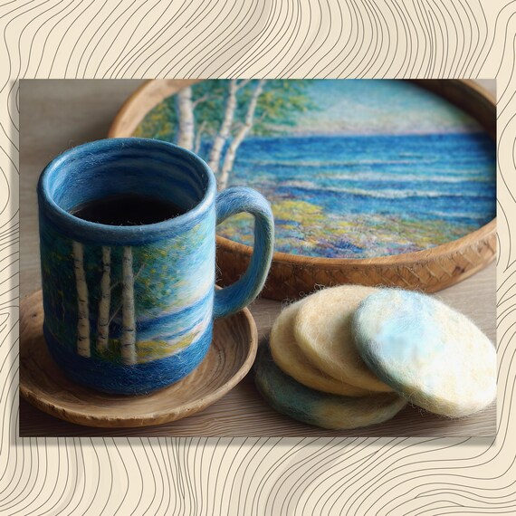 Birch Forest Lakeside Needle Felt Mug Craft Art Photography Poster