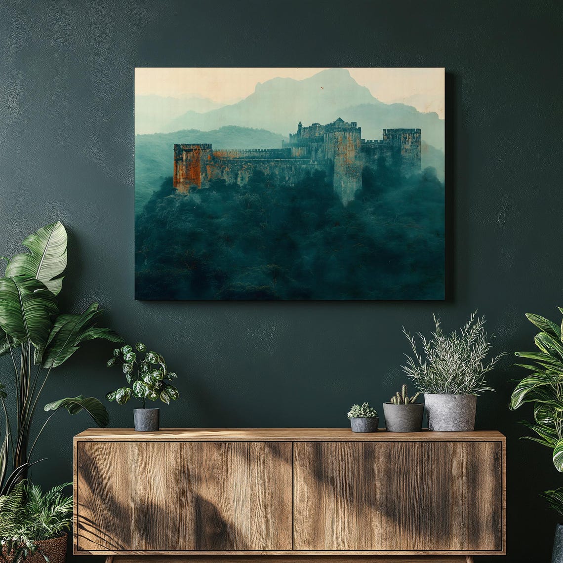 Misty Mountain Fortress Castle Cloudscape Landscape Art Poster