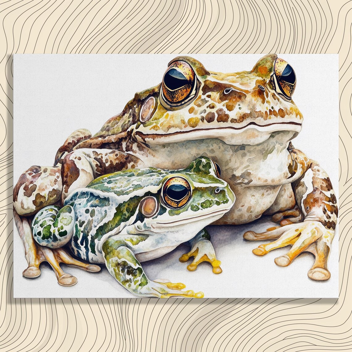 Frog Family Watercolor Mother And Baby Amphibian Art Print Nature