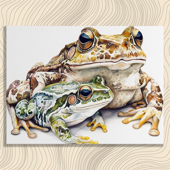 Frog Family Watercolor Mother And Baby Amphibian Art Print Nature