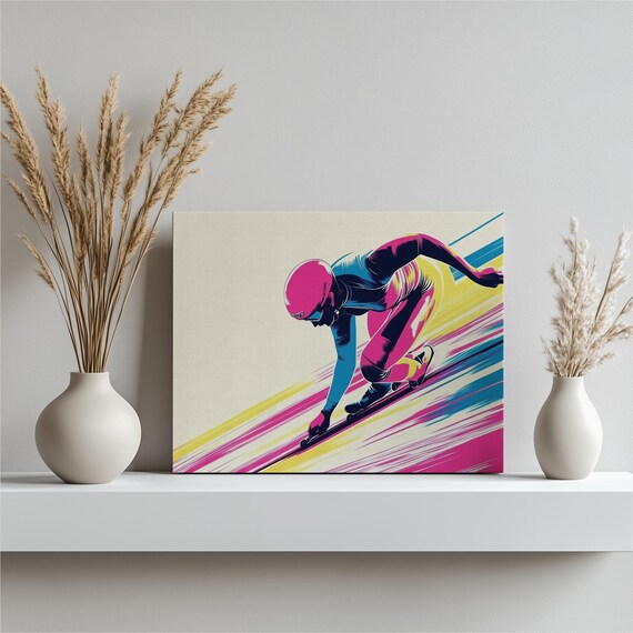 Speed Skating Pop Art Dynamic Racer Pink Blue Yellow Motion Art Poster