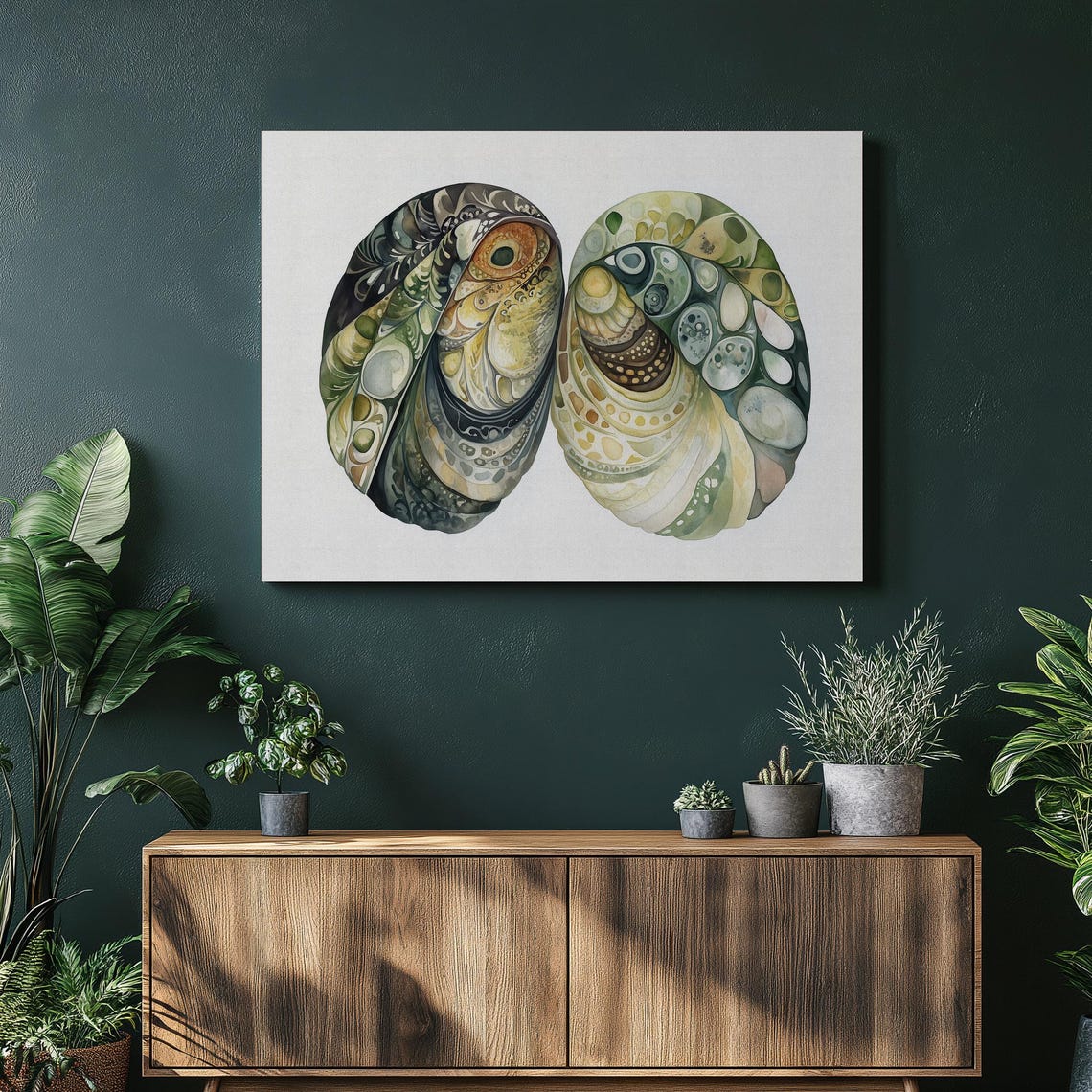 Mussel Shells Intricate Pattern Watercolor Coastal Seashell Art Poster