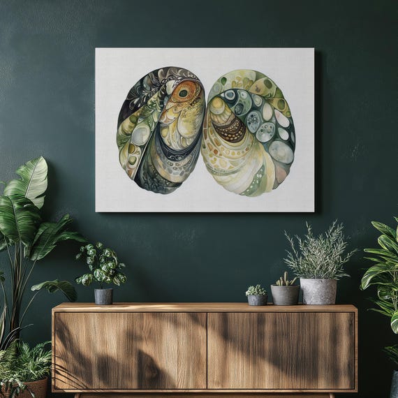 Mussel Canvas Wall Art Intricate Patterns Watercolour Painting Of Sea Nature Decor Home Wildlife Illustration Strength