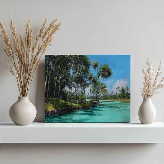 Tropical Palm Lagoon Turquoise Water Coastal Paradise Art Poster