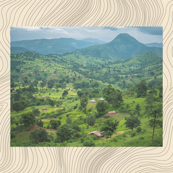 Nigeria Lush Green African Mountain Valley Village Scenic Landscape Poster