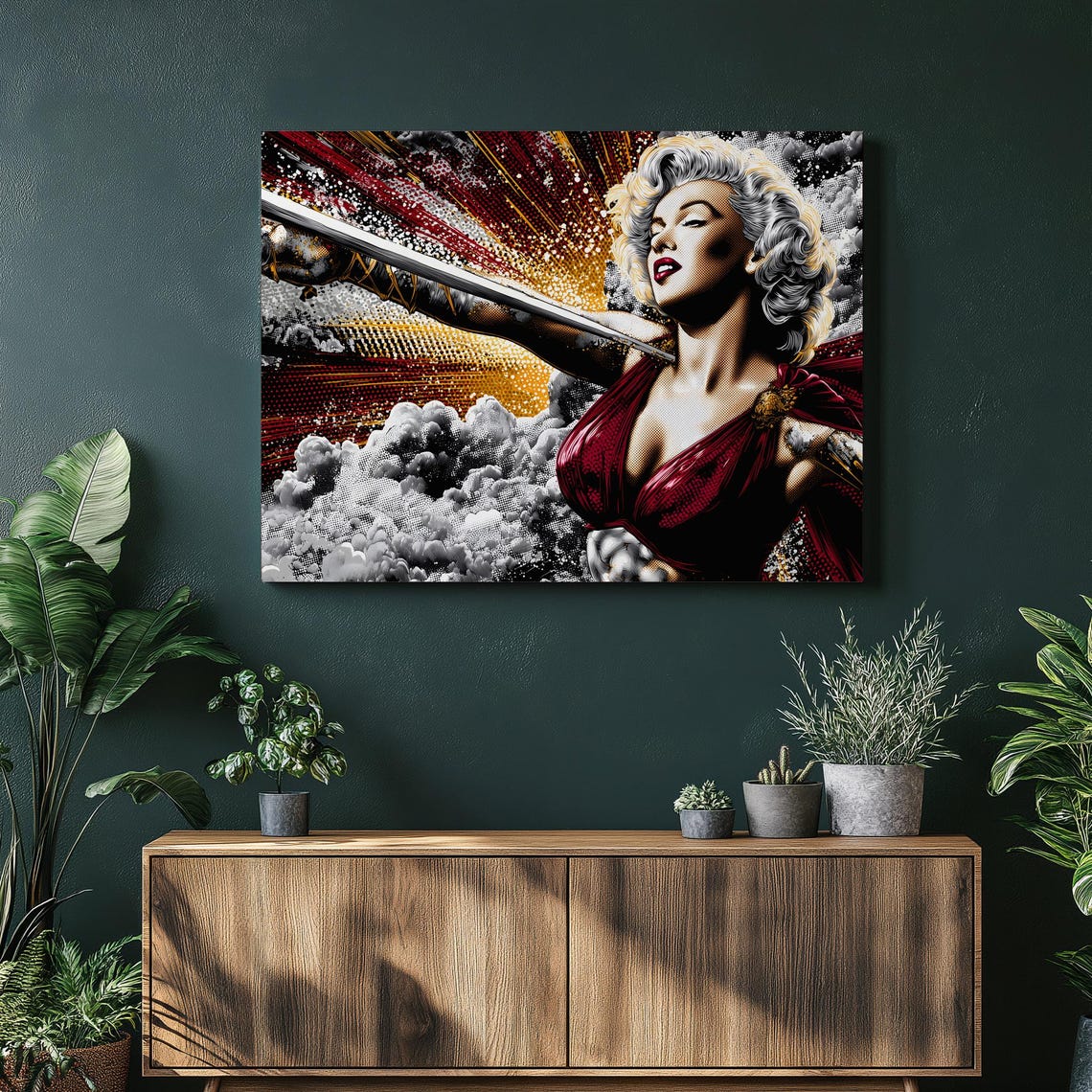 Marilyn Monroe Pop Art Warrior Sword Retro Comic Book Style Poster