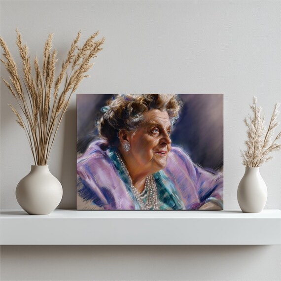 Elegant Elderly Woman Pastel Portrait Pearl Necklace Painting Poster