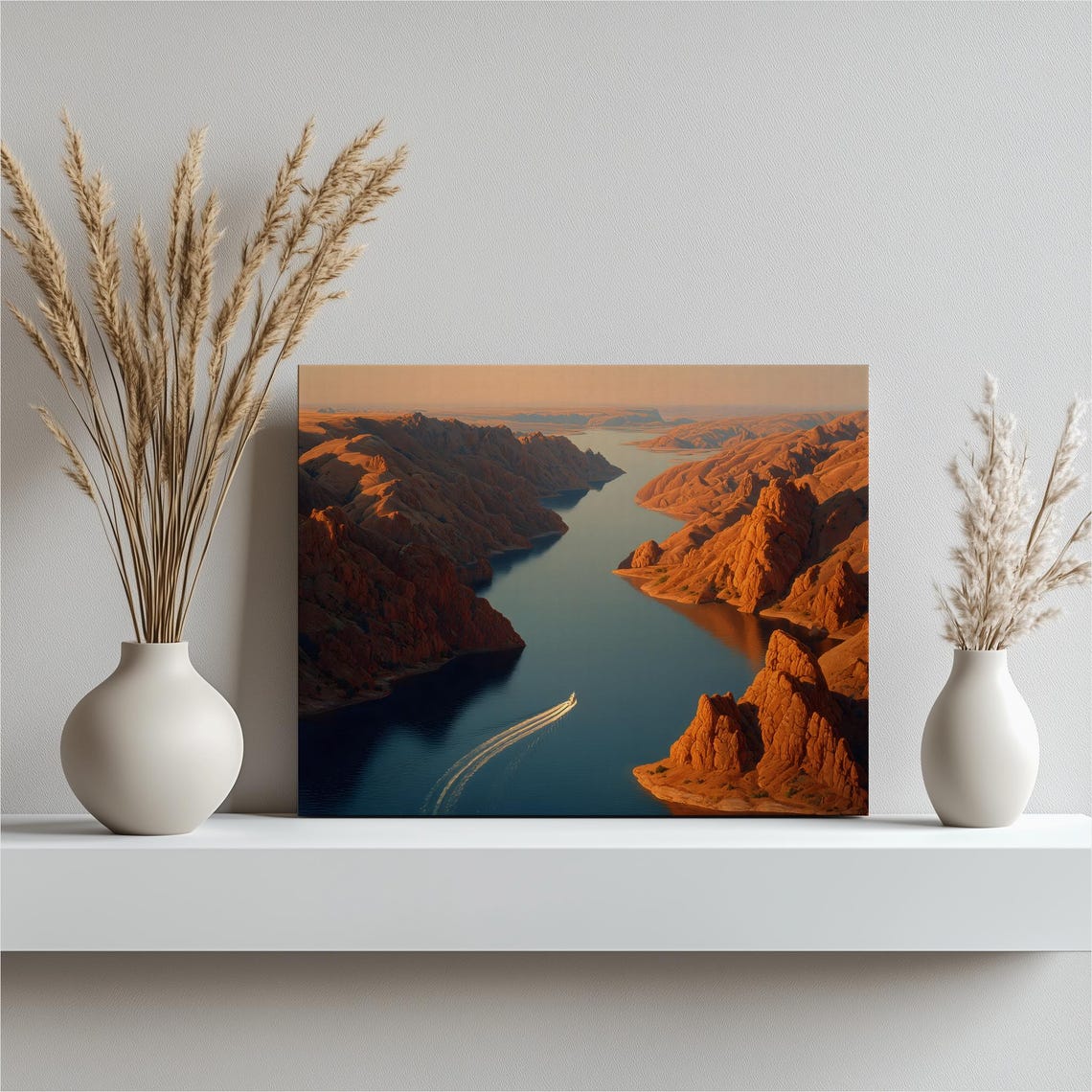 Red Rock Canyon Lake Boat Wake Aerial Sunset Landscape Art Poster
