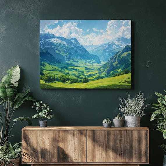 Stunning Alps Canvas Wall Art Ethereal Swiss Mountain Landscape With Chocolate Peaks And Vibrant Details Decor For Home Office Or Bedroom