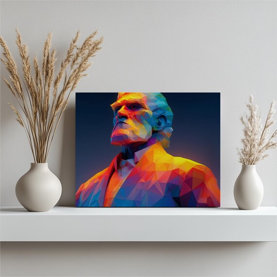 Geometric Male Bust Low Poly Colorful Statue Canvas Wall Art