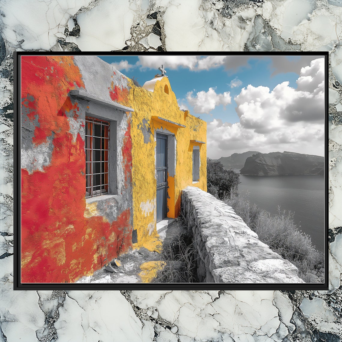 Greek Coastal Chapel Over The Sea Selective Color Photo Poster