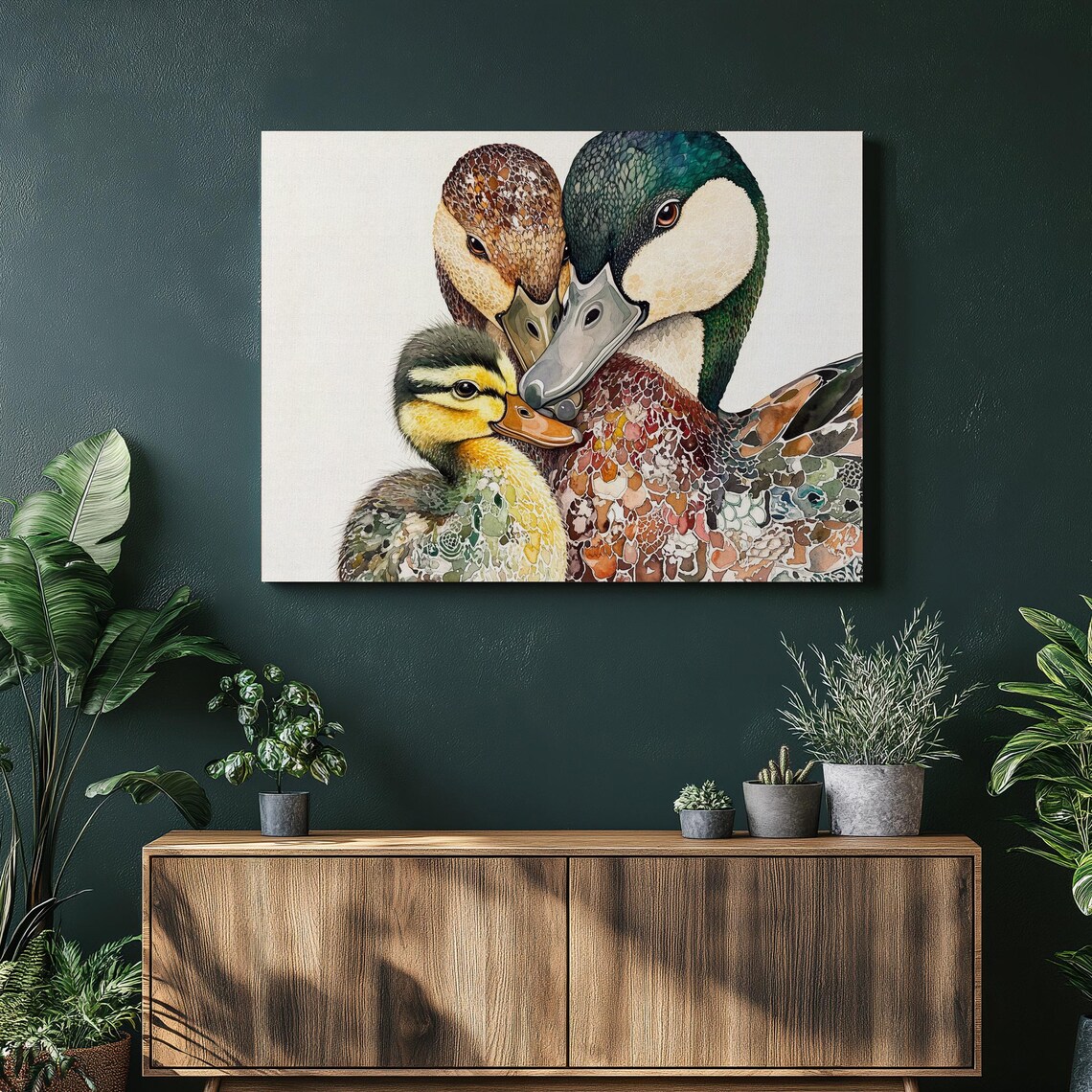 Duck Couple Hugging Baby Duckling Decorative Watercolor Art Poster