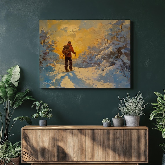 Snowshoeing Winter Sunset Snowy Forest Trail Adventure Art Poster