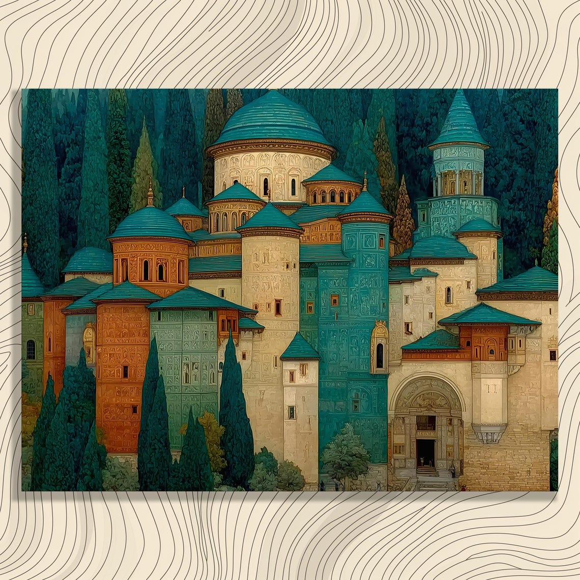 Grand Castle Canvas Wall Art Historic Landscape Print With Gothic Architecture And Forest Scenery Classic Ornate Fortress Decor