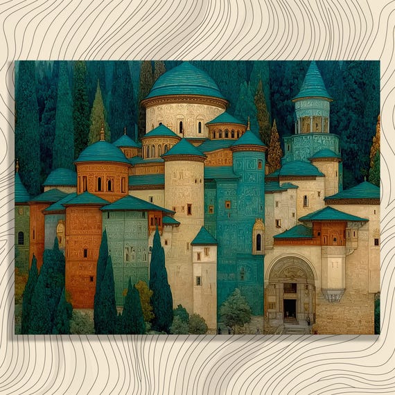 Grand Castle Canvas Wall Art Historic Landscape Print With Gothic Architecture And Forest Scenery Classic Ornate Fortress Decor