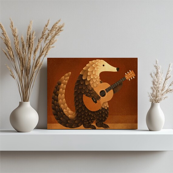 Pangolin Playing Guitar Cute Whimsical Animal Illustration Poster