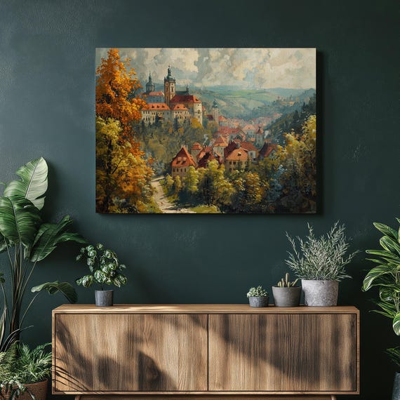 Czech Republic Canvas Wall Art Detailed Oil Painting Illustration Of Prague Puppetry And Scenery High Resolution Nostalgic Decor Home