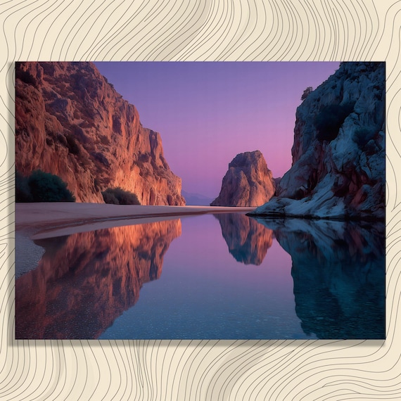 Coastal Cove Red Cliffs At Sunset With Perfect Mirror Reflection Poster