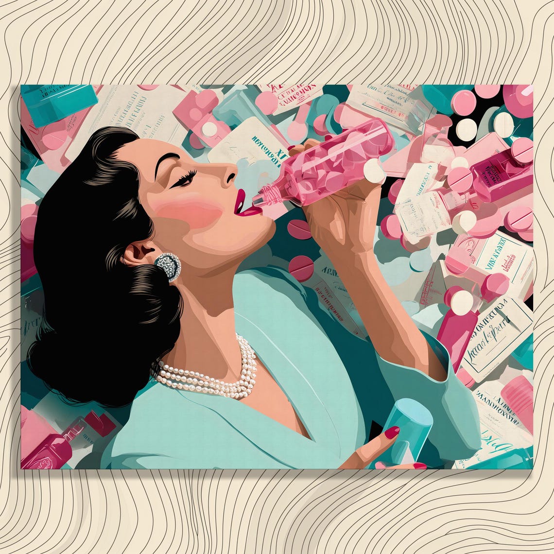 Retro Pop Art Glamorous Woman Pink Pills Pharmacy Humor Canvas Poster