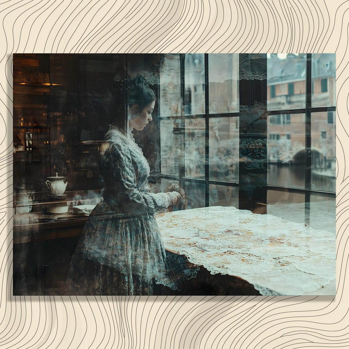 Ghostly Victorian Woman by Window Moody Vintage Gothic Art Poster