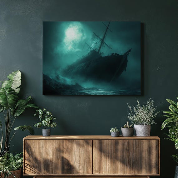 Mystery Shipwreck Canvas Wall Art Dark Atmospheric Gothic Decor Home Or Office Livingroom Decoration Inexpensive Colorful Print